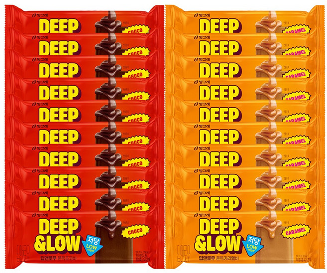 딥앤로우 쫀득카라멜바 쫀득초코바 10개씩 총20개
