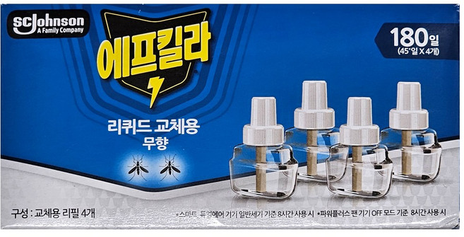 에프킬라 리퀴드 모기약 무향 리필 45일 4개, 33ml