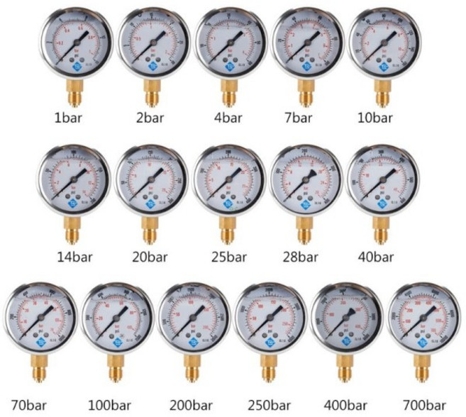 게이지1/4 BSP 압력 컴파운드 진공 게이지 글리세린 충전 게이지 68mm 다이얼 Vac ~ 10000 Psi 하단 마운트, 15)0-700bar 0-10000psi