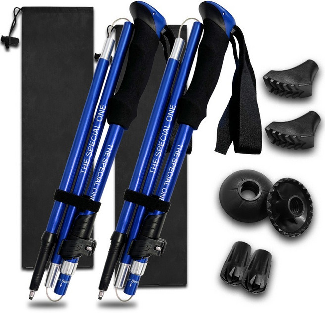 Equator 등산스틱 접이식 Full 폴대 고강도 두랄루민 7075 T6, 1세트, 파란색