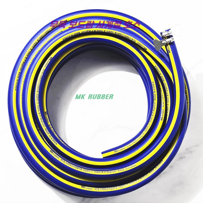 MK RUBBER 물호스 수도호스 15mm x 10미터 단위+(올스텐손잡이밴드 2PC) 수도꼭지 원예 베란다 세차, 1세트
