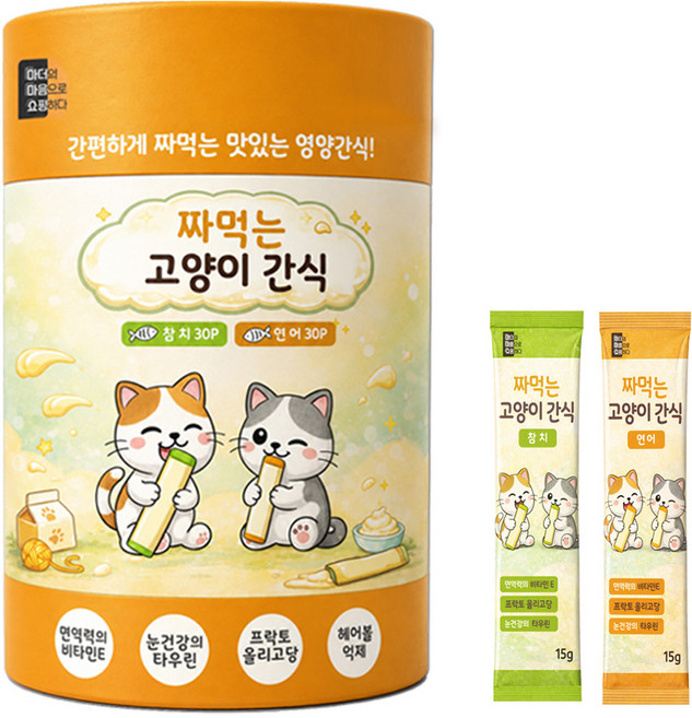마마쇼 짜먹는 고양이간식 대용량, 15g, 60개, 혼합맛(연어/참치)