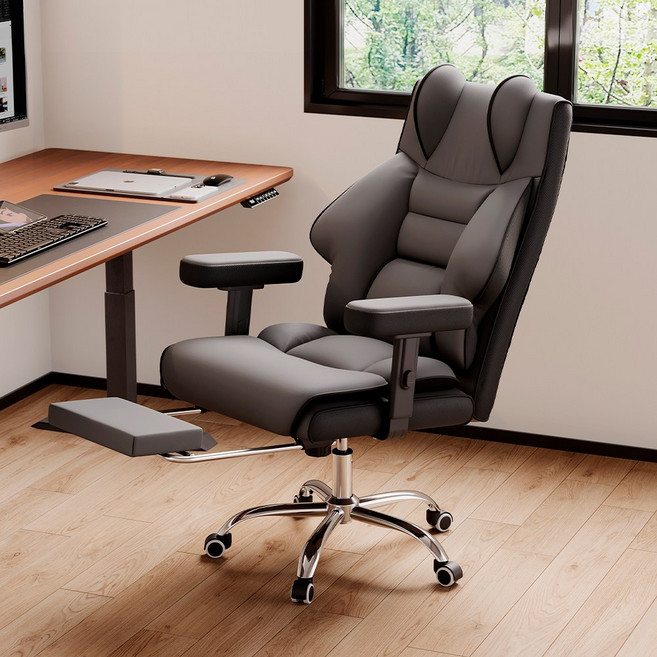 Takata 게이밍 의자 침대형 포근한 발받침대 리클라이너 고급 인조가죽 PC방용 컴퓨터 의자, 그레이