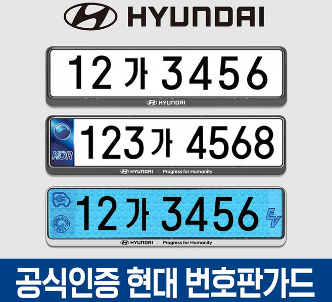공식인증 현대자동차 번호판가드 2개입 - 천공 비천공 전기차 겸용 가드, 02.현대번호판가드 로고2개(전+후) -실버, 1세트
