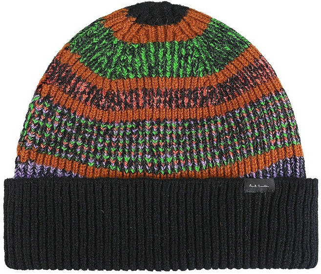 PAUL SMITH 布標字母LOGO英倫風格針織線條設計羊毛毛帽