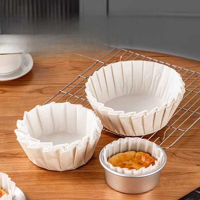 오일 트레이 몰드 바스크 베이킹 종이 일회용 치즈케이크, 1개, 4. 4인치 흰색 (100매)