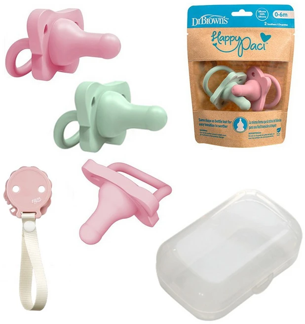 닥터브라운 실리콘노리개(2P)+다용도케이스+티지엠다용도클립, 닥터실리콘노리개/핑크2P+케이스+티지엠클립(핑크), 1개 - 쿠팡