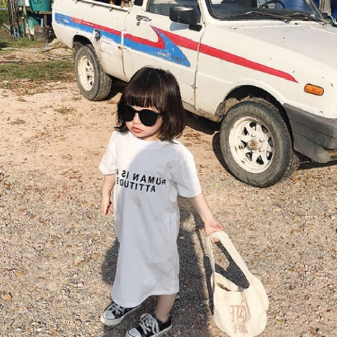 Arbea 女童蝴蝶結開叉連衣裙 3-8歲 兒童夏裝裙子 C18