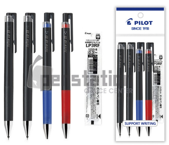 파이롯트 쥬스업 볼펜 흑+청+적+리필 세트, 0.3mm 흑색2개+청색1개+적색1개+리필 흑1개 세트