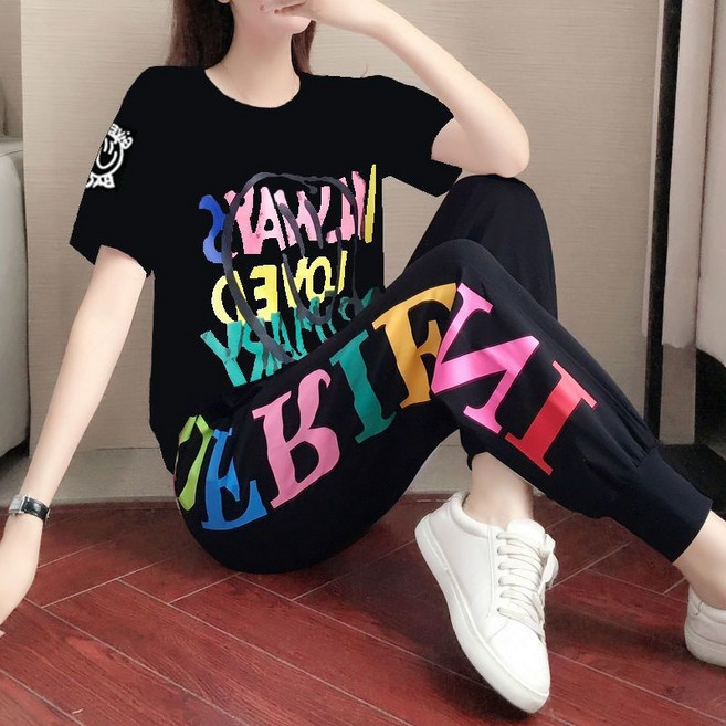 꽃소담 여성 여름 반팔티 조거바지 트레이닝복 세트 상하의 QY23