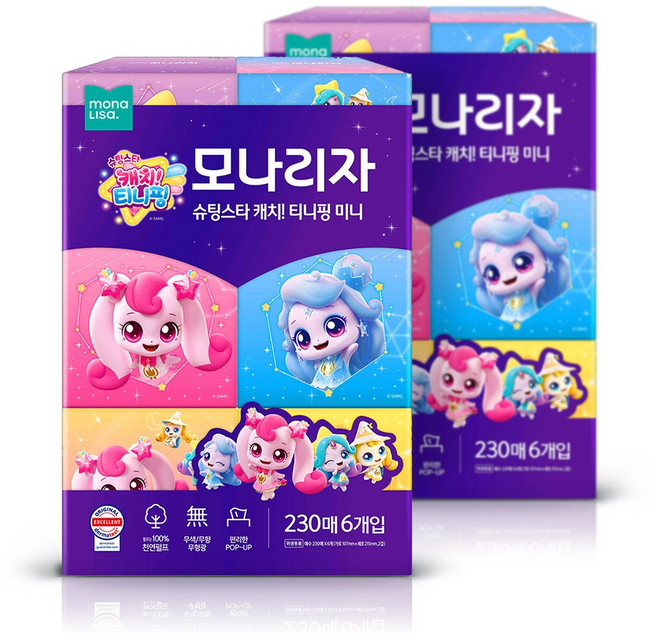 모나리자 미용티슈 캐치티니핑 미니 230매 2입, 12개입, 1개
