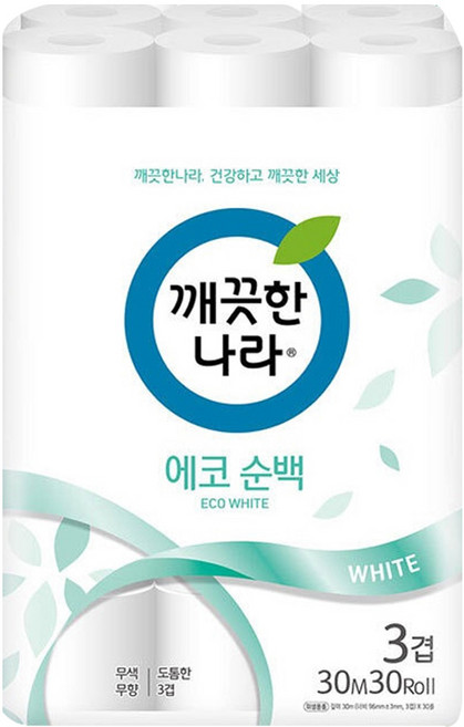 깨끗한나라 데코 에코순백 3겹 롤화장지, 30m, 30개입, 1개