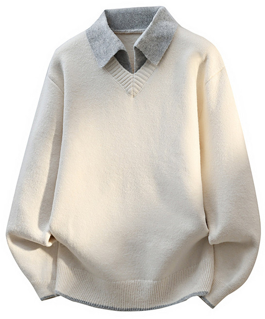 스타일닥터 올드 머니 스타일 감성 레이어드 디자인 남성 V넥 니트 스웨터 봄가을 빈티지 카라 니트