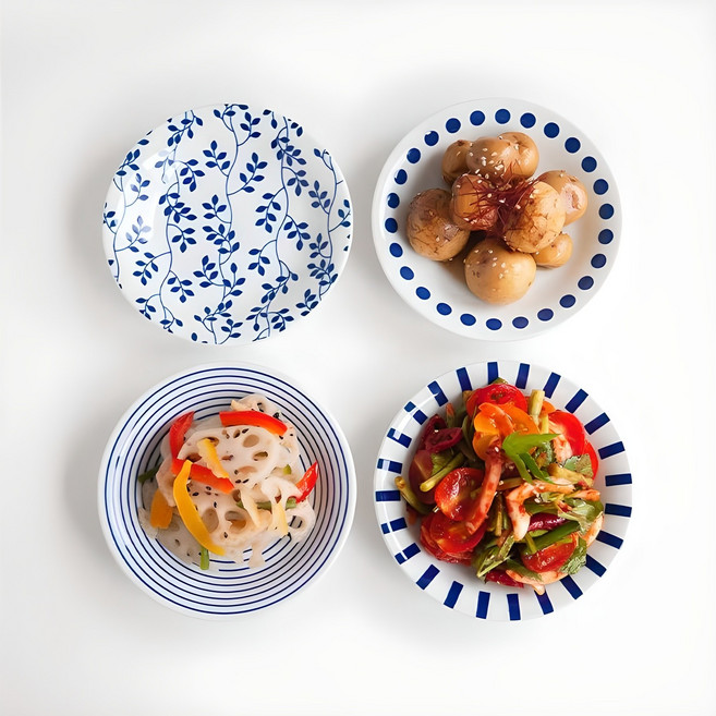 니코트 가정식 앞접시 세트, 1세트, 접시 4종, 혼합색상