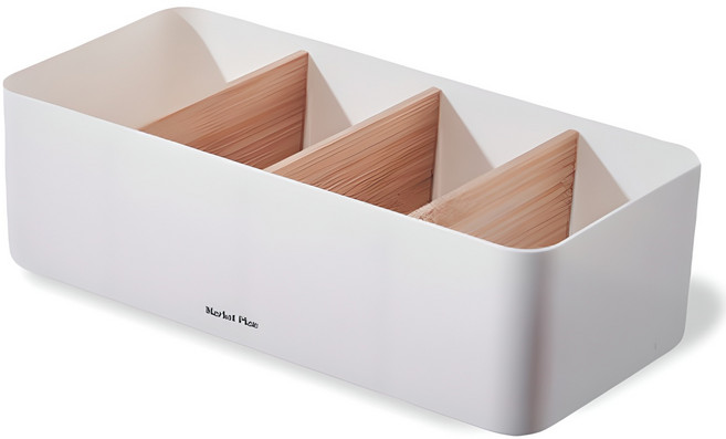 마켓플랜 우드앤화이트 칸막이 수납 정리함 4칸, 화이트, 1개