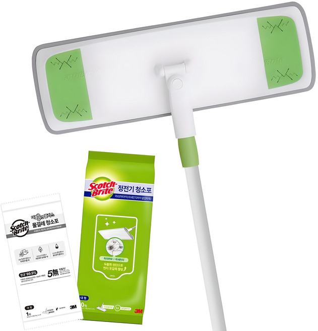 스카치브라이트 이지클린 막대걸레 + 정전기청소포 10매 + 물걸레청소포 1매, 1세트