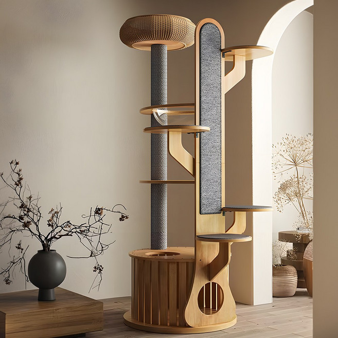 고양이 캣폴 대형 캣타워 선반 캣츠빌 원목 빌라 캣워커, 1개, 라이트브라운