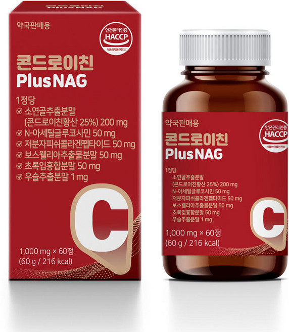 콘드로이친 플러스 NAG 60정 1개/소연골추출 HACCP 관절건강, 1박스