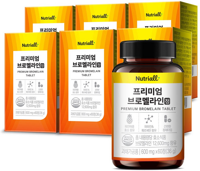 뉴트리올 브로멜라인 파인애플 추출 효소 퀘르세틴 파파인 칼륨 3600mg, 6박스, 60정