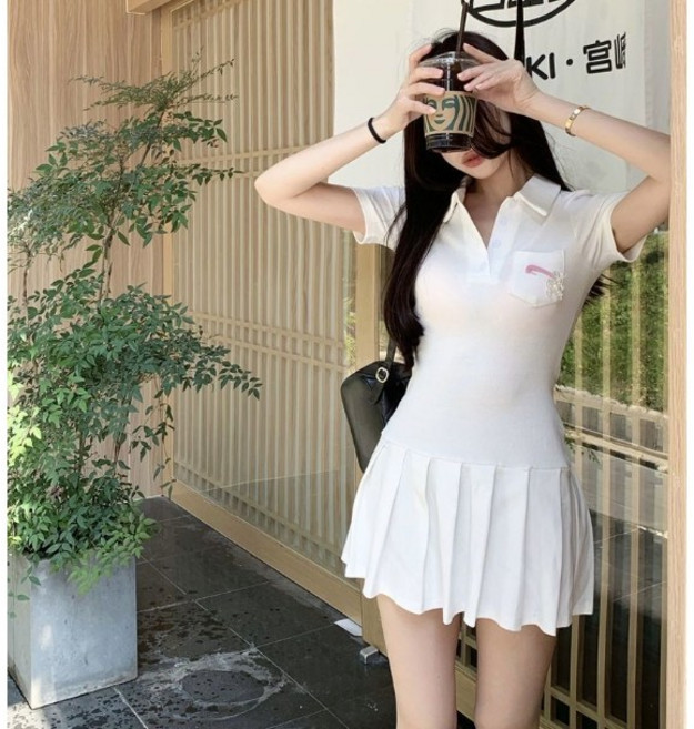 골프원피스 골프웨어 스포티 카라 반팔 플리츠 원피스-63DG5