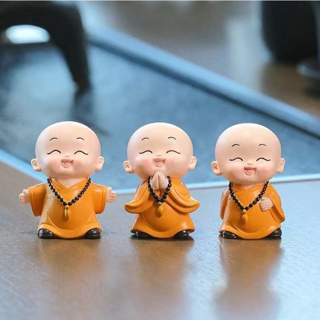 차량용 힐링 인테리어 미소승려 피규어 3종, 1세트, 인형 3종
