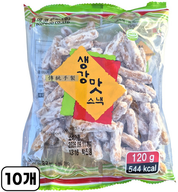 에코푸드 생강맛 스낵 과자, 10개, 120g