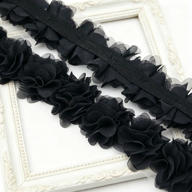 1m 시폰 레이스 원단 스트랩 장식 꽃 리본 공예품 부직포 받침대, 1개, black