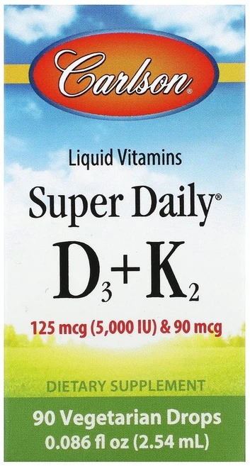 칼슨 슈퍼 데일리 D3 + K2 125mcg (5000IU) 90mcg 베지 드롭 90개 2.54ml, 1개 - 쿠팡