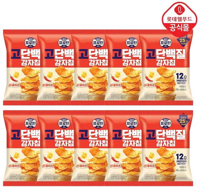 롯데 이지프로틴 고단백질 감자칩 매콤 치즈, 50g, 10개 - 쿠팡