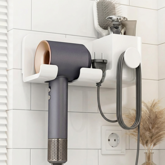 하우담 무타공 안떨어지는 드라이기 거치대 기스방지, 1개, 매트화이트