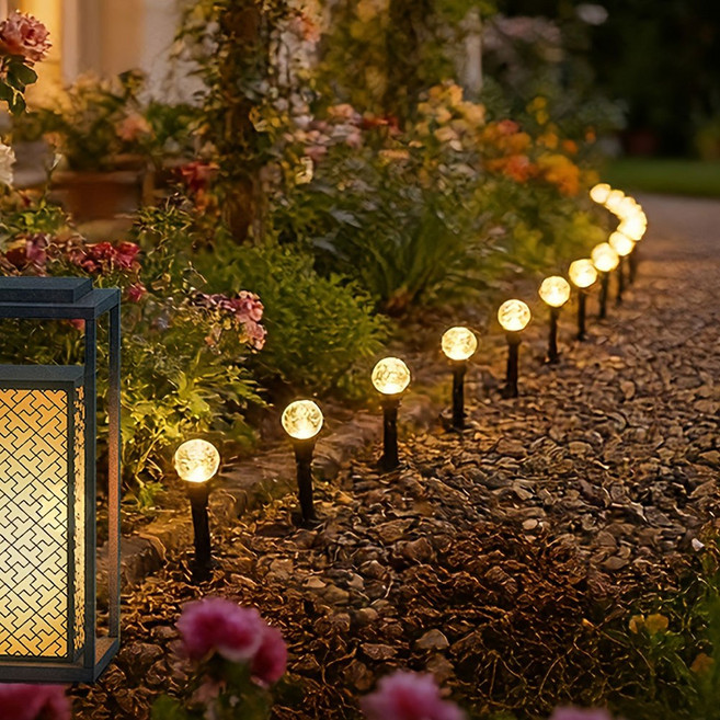 KELAKE 태양광 정원등 유리알 전구 줄조명 15구 야외장식용전구, 노란색