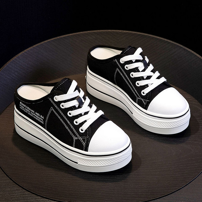 페이준 키높이 8cm 통굽 캔버스 뮬 스니커즈 슬립온 단화 뮬 블로퍼 운동화 2종 KZ268G