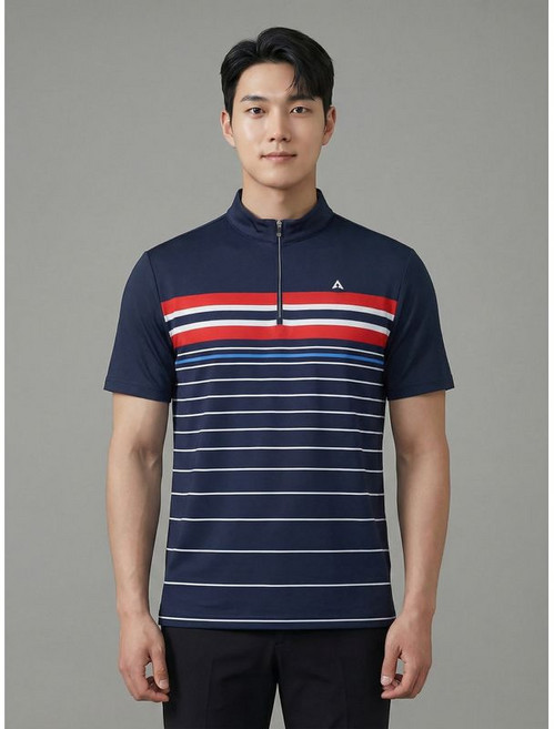 [올포유] 여름 남성 스트라이프 반집업 반팔 티셔츠 AMTHL4171-915