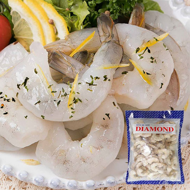 다이아몬드 냉동 생 칵테일새우 900g 21/25 감바스 두절 탈각 새우, 다이아몬드 탈각새우 21/25 - 인도산, 1개