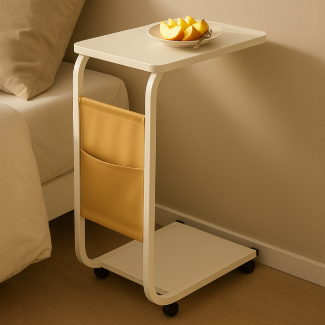 근지 사이드테이블 2단 측면수납 협탁 침실 거실 침대 협탁 테이블, 화이트