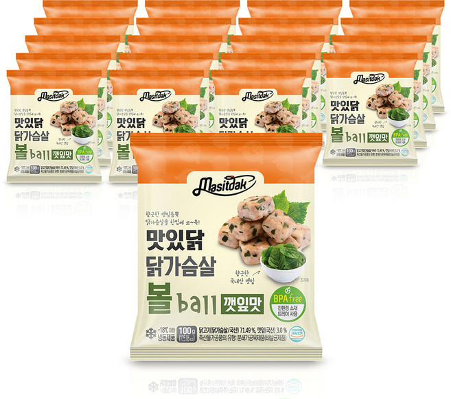 맛있닭 닭가슴살 볼 깻잎맛 100gx20팩(2kg), 100g, 20개