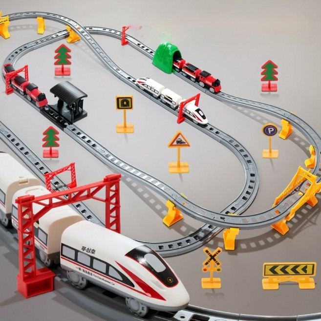 어린이 전동 기차 트랙 세트 119PCS 조립 장난감 과학 학습 고속열차 놀이 세트, 1세트, 그림색