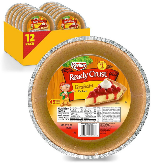 키블러 크러스트 9인치 그레이엄 크래커 파이 크러스트 베이킹 및 노베이크용 프리메이드 12ct