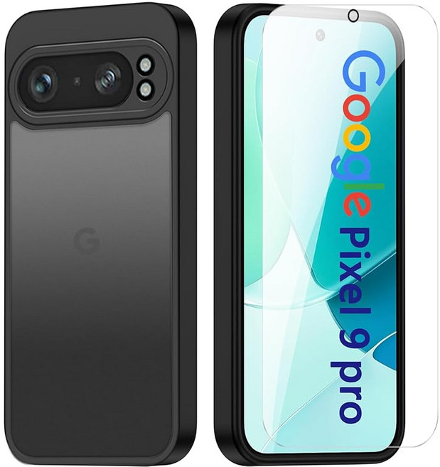 Google Pixel 9Pro + 유리 필름 마무리 반투명 황변 방지 내충격 미군 MIL 표준 SGS 인증 PC+TPU Google 9 Pro 대응 상처 방지 초박형 경량