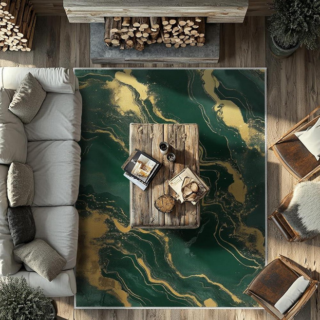 8x10 Area Rug Green Gold Modern Large Rug for Living Room Indoor Machine Washable Abstract Rugs fo
