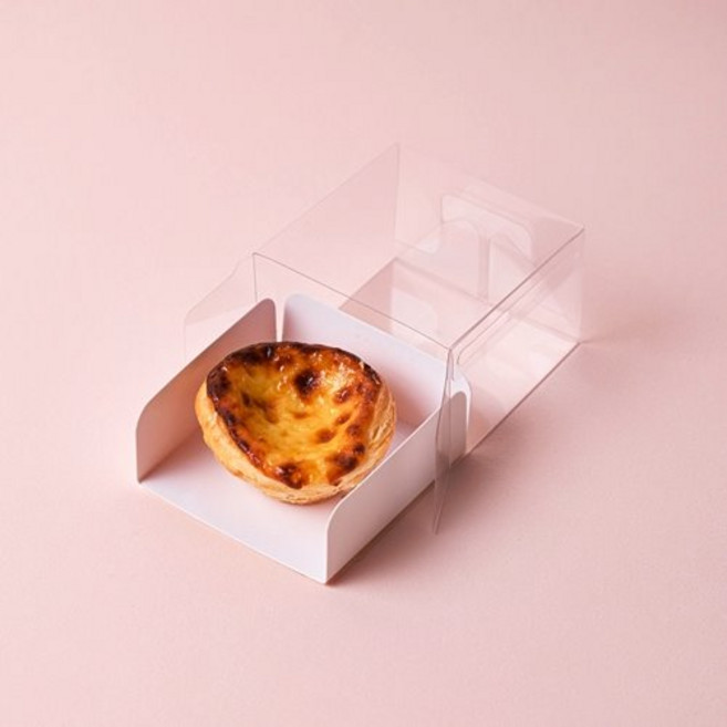 [우주포장]화이트 에그타르트 1구 옵션 선택구매 (옵션:트레이받침) (옵션:투명상자+트레이), 에그타르트1구 트레이+상자 세트(7.7*7.7*5cm), 100매