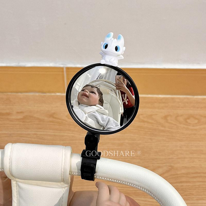 MONI 유모차거울 집게 자전거 카시트후방거울 휴대, 1개, 블랙 화이트 플라잉 드래곤 [업그레이드], 기본 색상