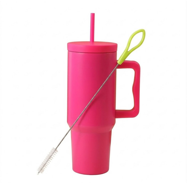 대용량 핸들 빨대 텀블러 차랑용 배달용 운동용 텀블러, 1개, 1.18L, 에너지핑크
