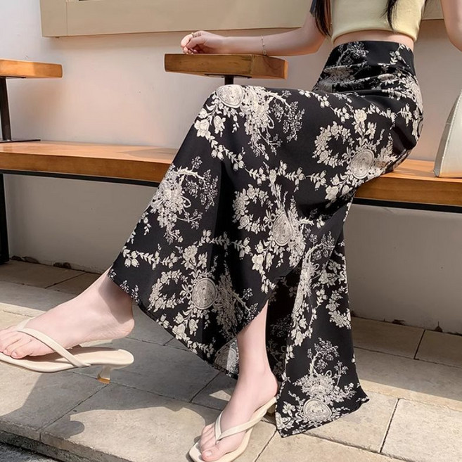 페이준 여성 봄 여름 옆트임 플라워 쉬폰 스커트 슬림 롱 머메이드 스커트 90CM YJ4804