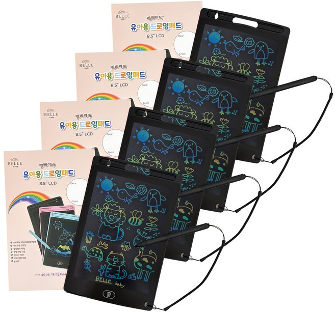 벨베이비 유아용 드로잉패드 8.5인치 전자칠판 LCD, 블랙, 4개
