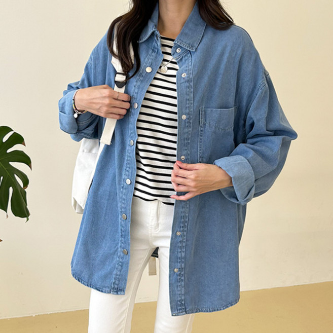 마이쏭 여성 빅사이즈 루즈핏 디얼오버핏데님셔츠