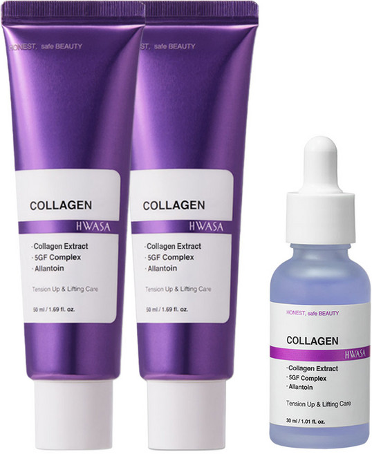 [본품세트] 화사 콜라겐 탄력 케어 저분자 고함량 EGF 앰플+크림 세트, 앰플30ml+크림50ml x 2개, 1개