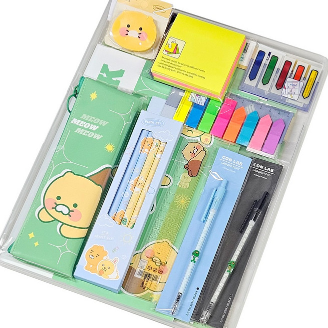 카카오프렌즈 실속 문구 세트 투명 화일케이스 패키지, 춘식이