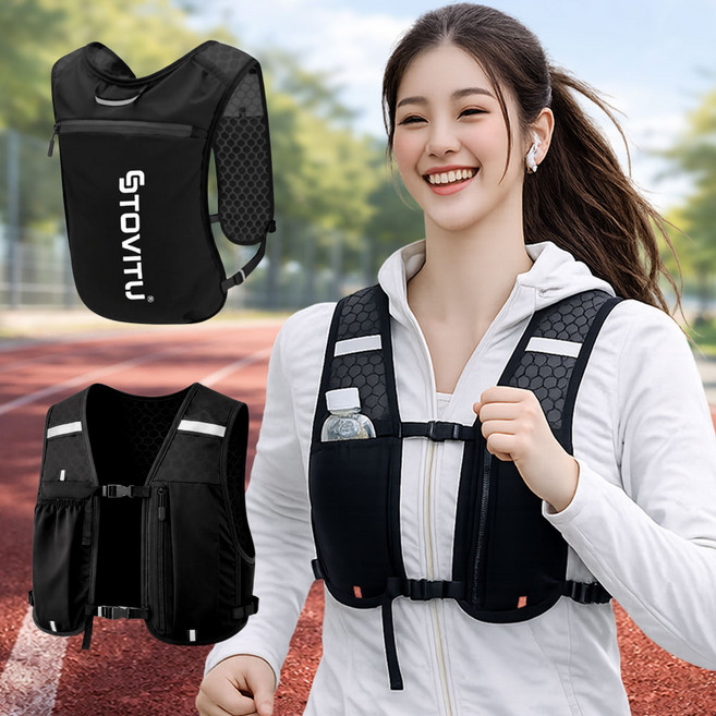 러닝조끼 초경량 러닝베스트 트레일러닝 마라톤, 1개, 블랙