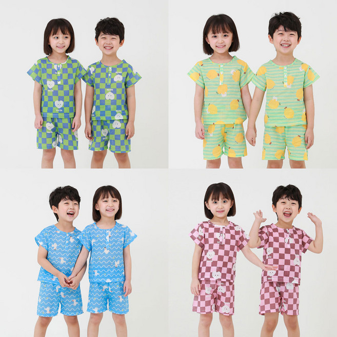 알록달록 국산 거즈면 반팔실내복 4종 택1 유아 아동 주니어 여름잠옷